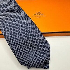 Hermés Paris Men's Classic Black Checked Tie‎ 100% Silk